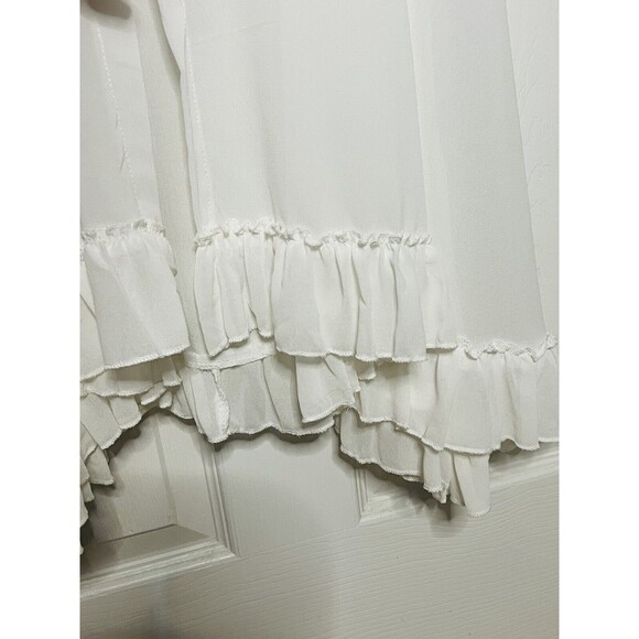 Womens Kimono Coverup 100% Sheer Polyester Size S/M White Tie Front - Picture 7 of 8